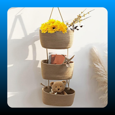 Woven Cotton 3-Tier Over the Door Basket