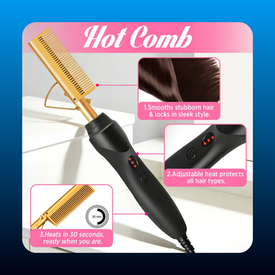 Electric Hot Comb Hair Straightener Set
