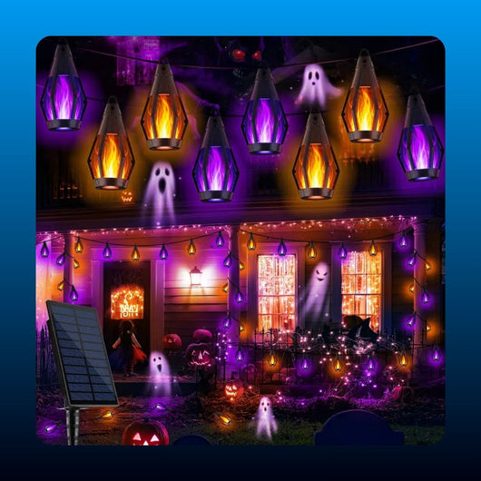 Solar Halloween Flame Lantern String Lights