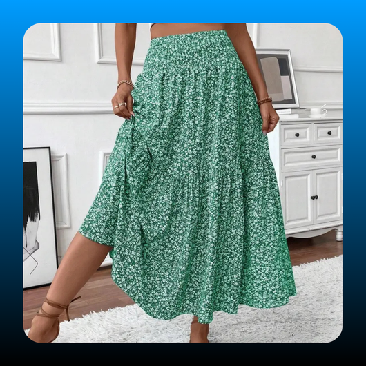 Women's Summer Vacation Style Ruffle Hem Floral Long Skirt
