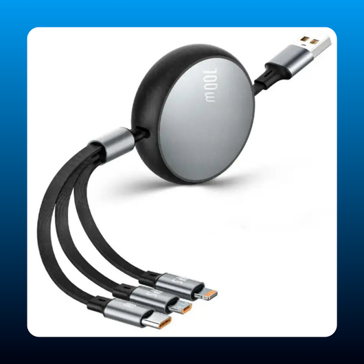 3 In 1 Retractable 6A 100W Super Fast Charging USB Cable