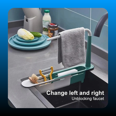 Adjustable Telescopic Sink Organizer with Cloth Hanging Rod