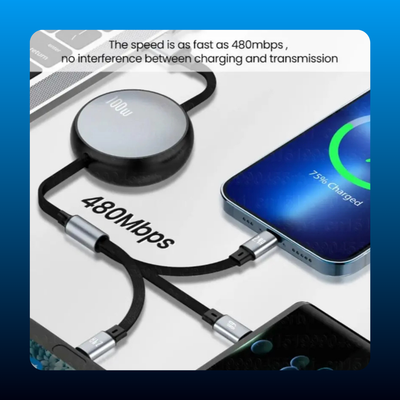 3 In 1 Retractable 6A 100W Super Fast Charging USB Cable