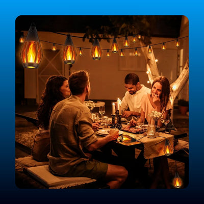 Solar Halloween Flame Lantern String Lights