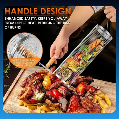 Stainless Steel Barbecue Basket with Wooden Handle