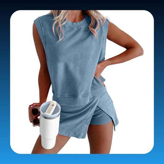 Women’s Cotton Tank Top & Split Athletic Skirt Set