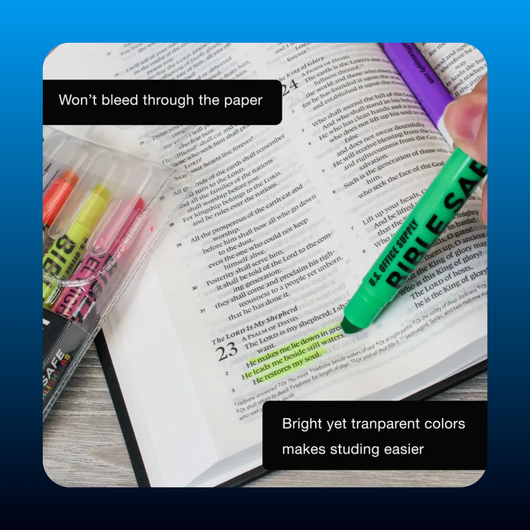 Bible Safe Highlighter Set of 6 Bright Flouresent Colors