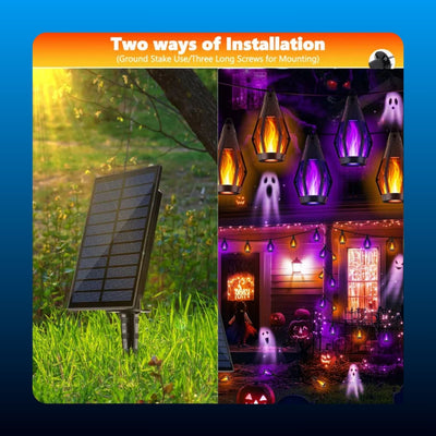 Solar Halloween Flame Lantern String Lights