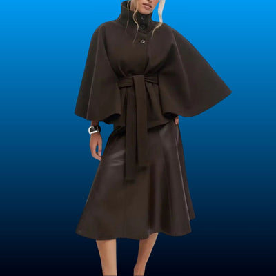 Belted Woolen Cape Coat