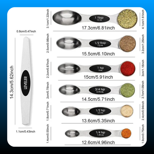 Stainless Steel Magnetic Spoons 7 Set with Leveler