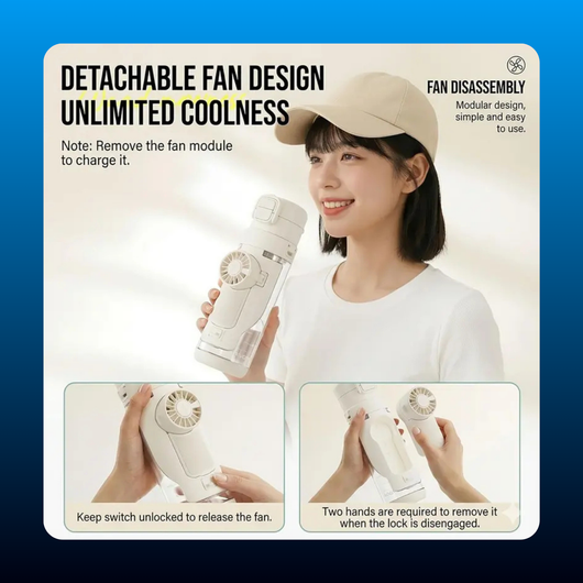 2-in-1 Portable Water Bottle with Detachable Fan