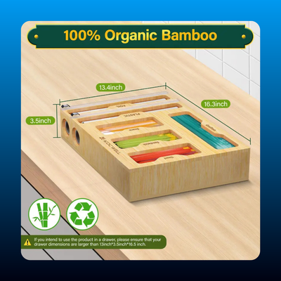 6-In-1 Bamboo Kitchen Drawer Organizer with Cutter