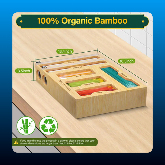 6-In-1 Bamboo Kitchen Drawer Organizer with Cutter