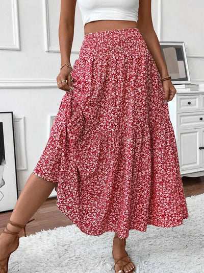 Women's Summer Vacation Style Ruffle Hem Floral Long Skirt