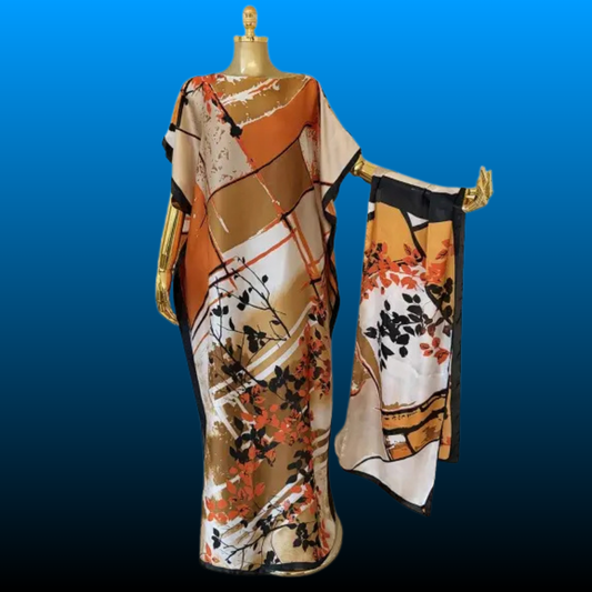 Women's Colorblock Print Long Length Relaxed Fit Scarf-Poncho Set