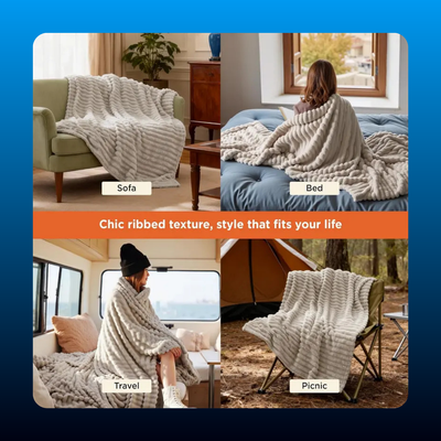 Ribbed Faux Fur Throw Blanket
