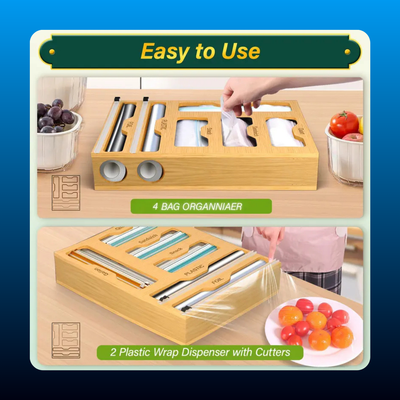 6-In-1 Bamboo Kitchen Drawer Organizer with Cutter