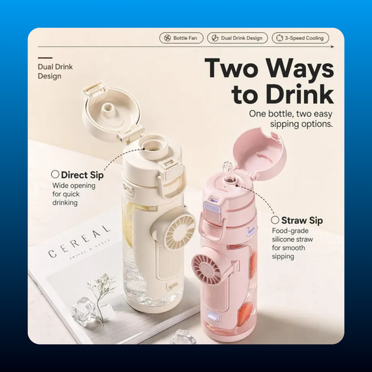 2-in-1 Portable Water Bottle with Detachable Fan
