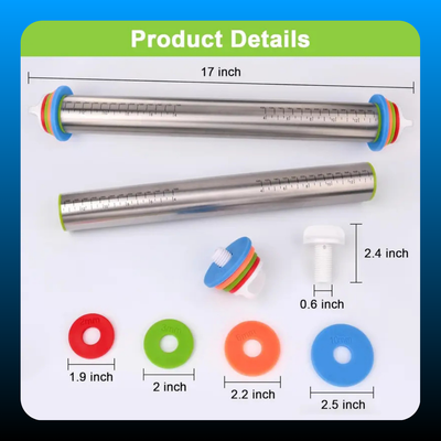 Adjustable Rolling Pin with Thickness Rings