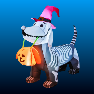 Inflatable Skeleton Dog with Pumpkin