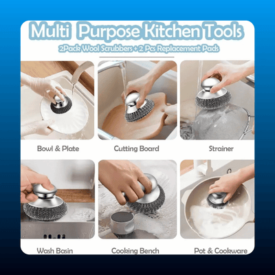 Stainless Steel Scrubber with Handle (2 Pack)