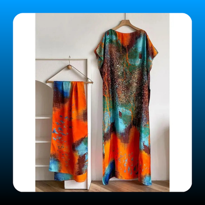 Women's Colorblock Print Long Length Relaxed Fit Scarf-Poncho Set
