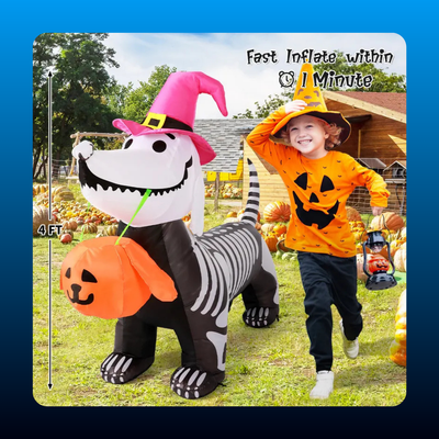 Inflatable Skeleton Dog with Pumpkin