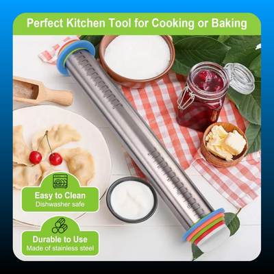 Adjustable Rolling Pin with Thickness Rings