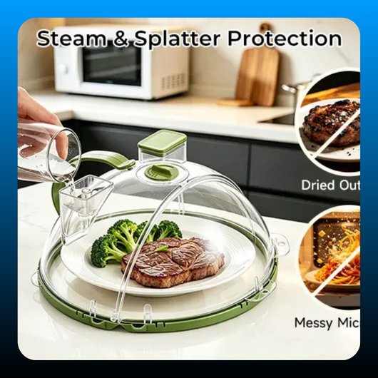 Foldable Microwave Splatter Cover with Dual Water Steamer