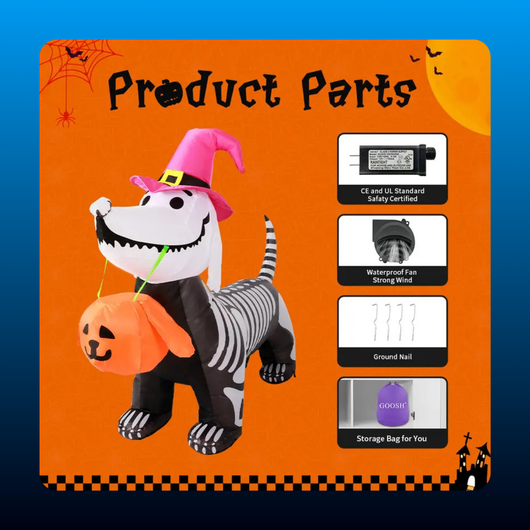Inflatable Skeleton Dog with Pumpkin