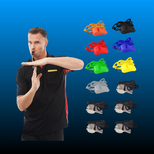 12-Pack Sports Whistles with Black Lanyards