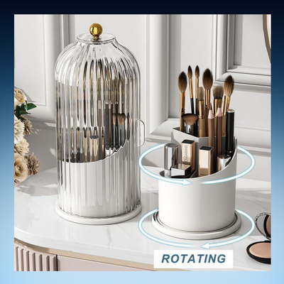 360° Rotating Brush Organizer with Transparent Lid