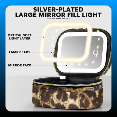 Small Makeup Bag Travel Train Case with Mirror and Light