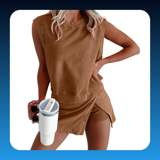 Women’s Cotton Tank Top & Split Athletic Skirt Set