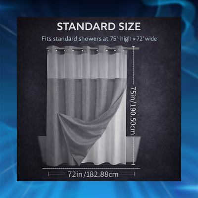 No Hook Shower Curtain with Snap in Liner (72''W x 75''H)