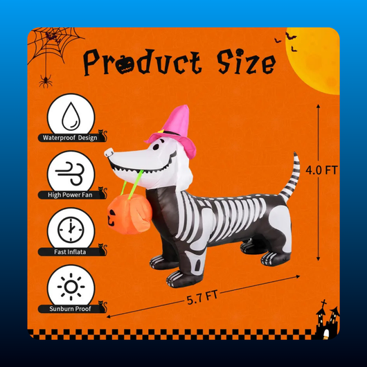 Inflatable Skeleton Dog with Pumpkin