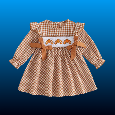 Girls Gingham Pumpkin Smocked Dress