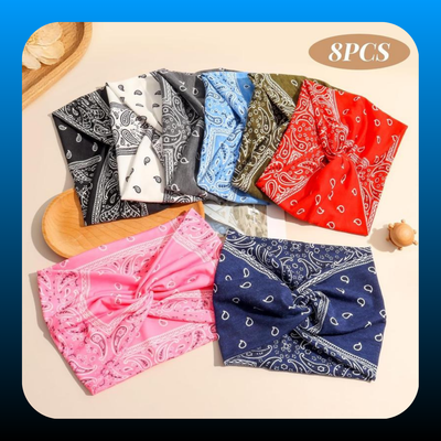 8 Pcs Women's Styling Retro Printed Headband