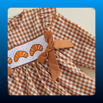 Girls Gingham Pumpkin Smocked Dress