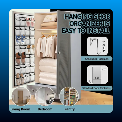 28-Pocket Over-Door Adjustable Hanging Organizer with 4 Metal Hooks