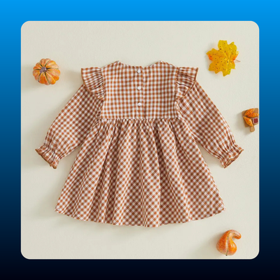 Girls Gingham Pumpkin Smocked Dress