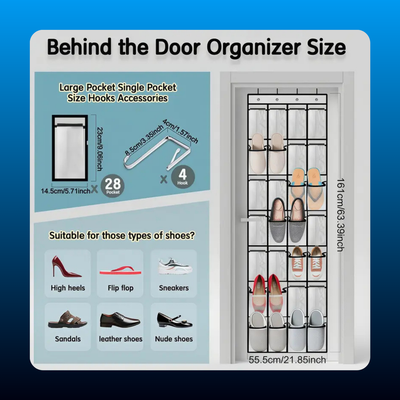 28-Pocket Over-Door Adjustable Hanging Organizer with 4 Metal Hooks