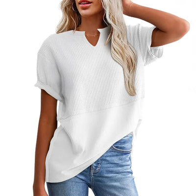 Cozy Oversized Waffle Knit V-Neck Top