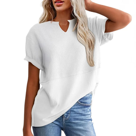 Cozy Oversized Waffle Knit V-Neck Top