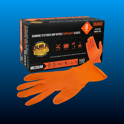 Orange Super Duty Diamond Textured Nitrile Disposable Gloves