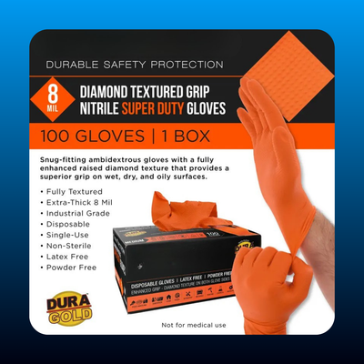 Orange Super Duty Diamond Textured Nitrile Disposable Gloves