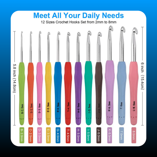 Crochet Hooks 12 Sizes Set with 51 Pack