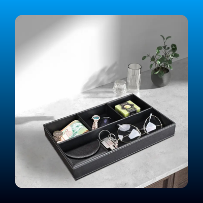 PU Leather Multi-Compartment Desktop Organizer