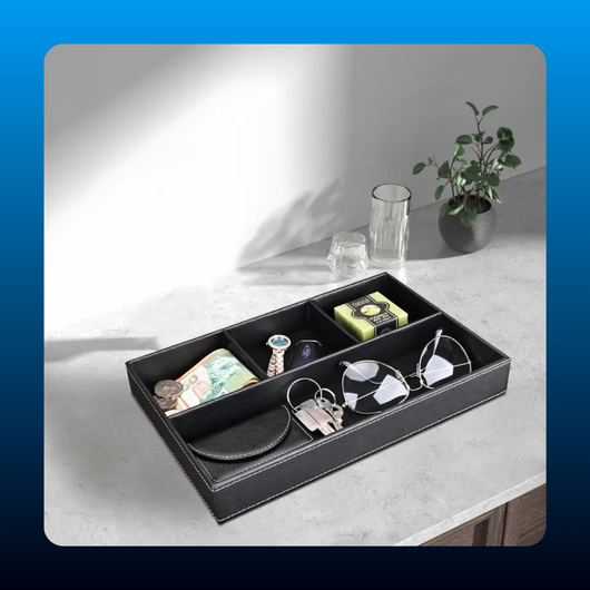 PU Leather Multi-Compartment Desktop Organizer
