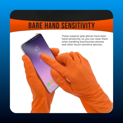 Orange Super Duty Diamond Textured Nitrile Disposable Gloves